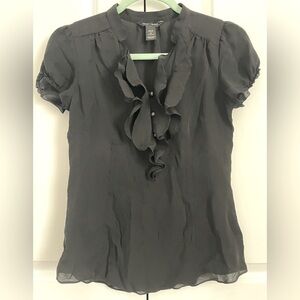 White House Black Market Black Ruffle  S trendy stylish summer vibes ALL SILK